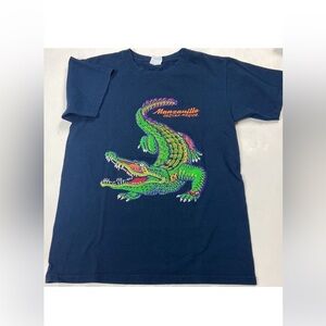 Navy Crewneck Tee with Colorful Alligator Graphic Size S Unisex
